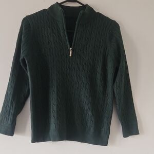 Classic Cable Knit Quarter-Zip Sweater - Dark Green